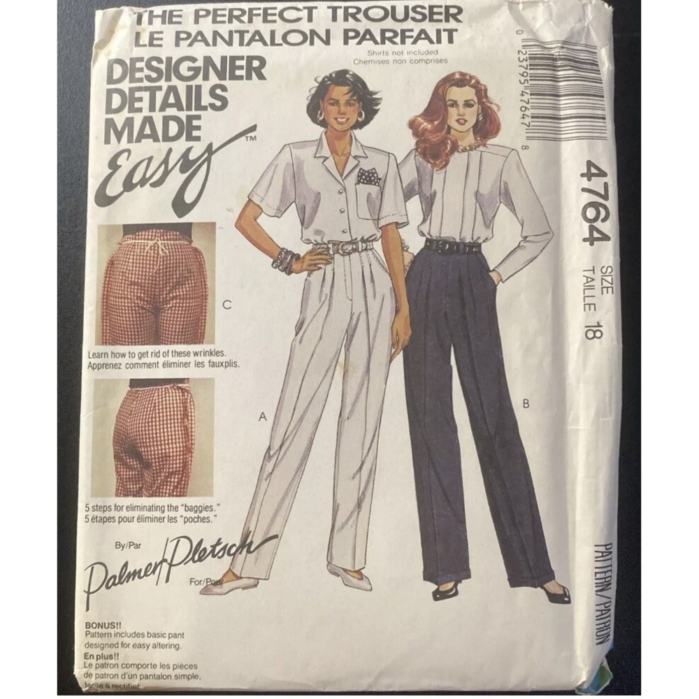 McCalls 4764 Palmer Pletsch Dress Pants Trousers Sewing Pattern Size 18 Cut